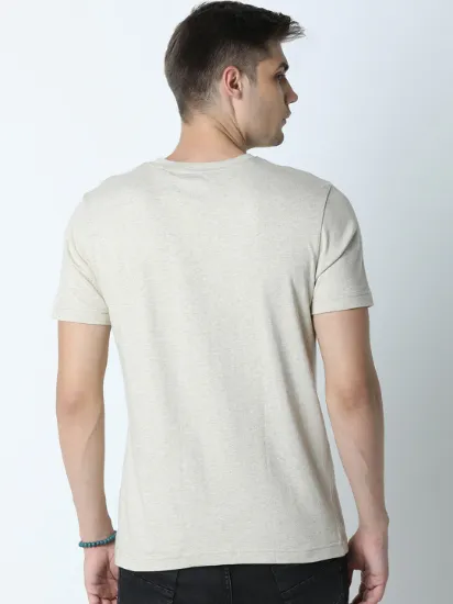 Men Beige & Black Printed Round Neck T-shirt