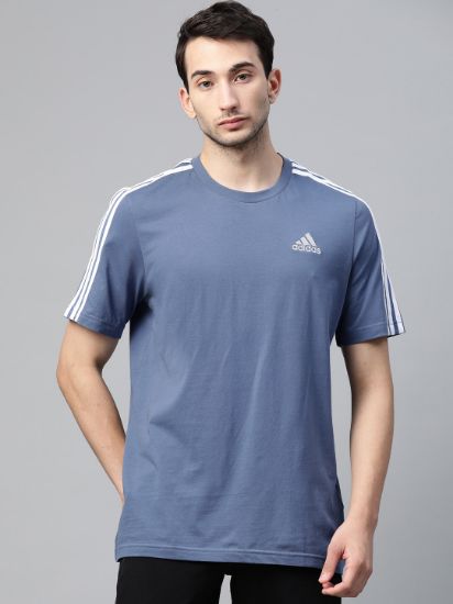 Men Blue Solid Cotton T-shirt