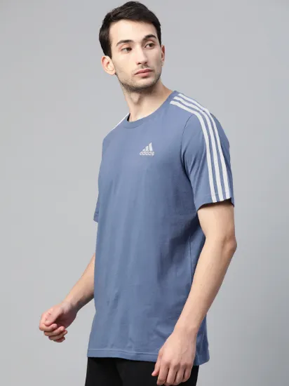 Men Blue Solid Cotton T-shirt