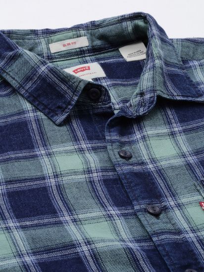 Men Green & Blue Slim Fit Checked Casual Shirt