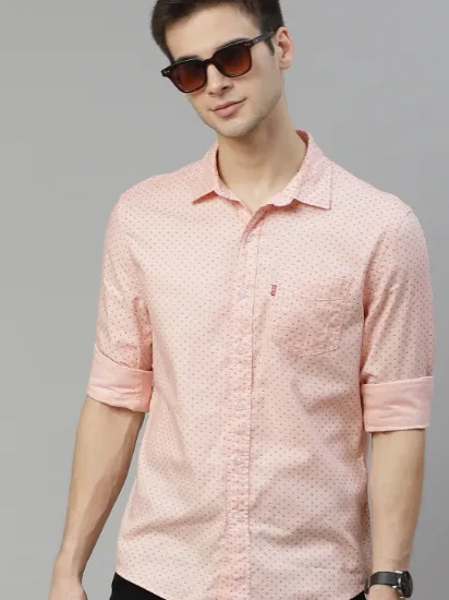 Men Pink & Maroon Pure Cotton Regular Fit Printed Casual Shirt