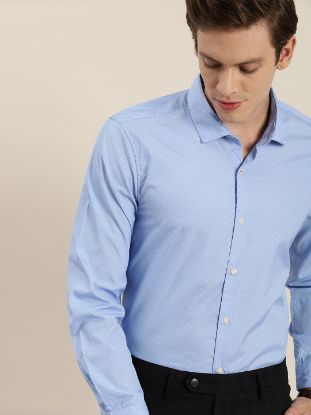 Men Blue & White Slim Fit Self Design Formal Shirt