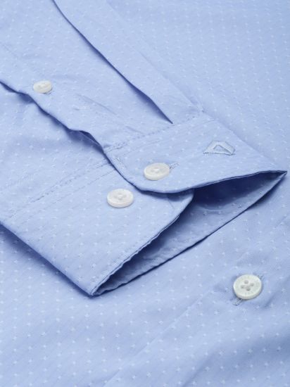 Men Blue & White Slim Fit Self Design Formal Shirt