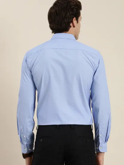 Men Blue & White Slim Fit Self Design Formal Shirt