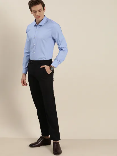 Men Blue & White Slim Fit Self Design Formal Shirt
