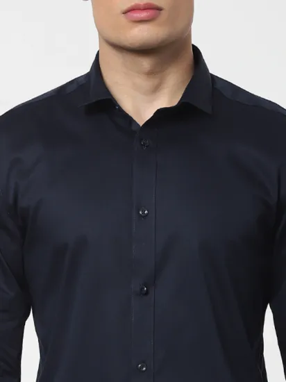 Men Navy Blue Slim Fit Solid Formal Shirt