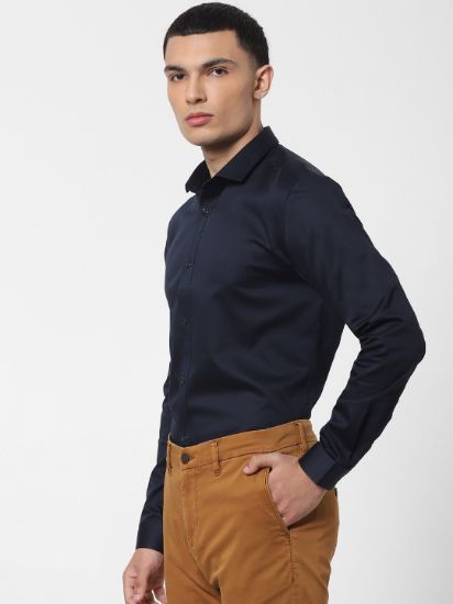 Men Navy Blue Slim Fit Solid Formal Shirt