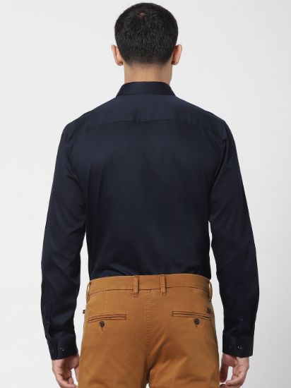 Men Navy Blue Slim Fit Solid Formal Shirt