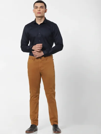 Men Navy Blue Slim Fit Solid Formal Shirt