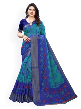 Green & Navy Blue Polycotton Dyed Saree