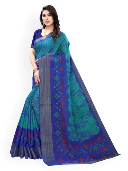 Green & Navy Blue Polycotton Dyed Saree