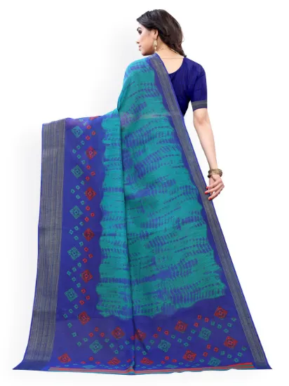 Green & Navy Blue Polycotton Dyed Saree