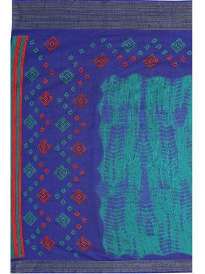 Green & Navy Blue Polycotton Dyed Saree