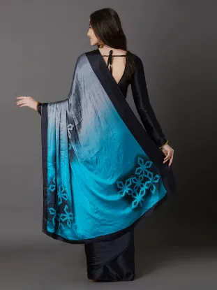 Black & Blue Poly Crepe Printed Saree