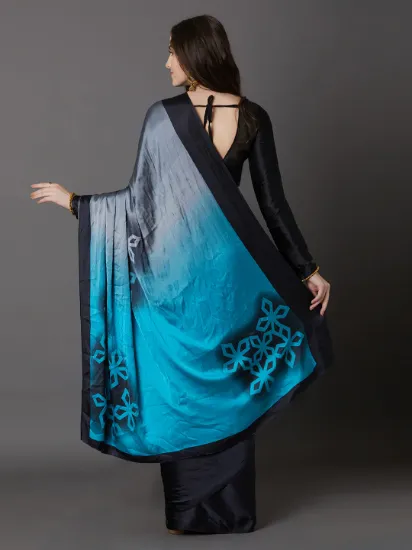 Black & Blue Poly Crepe Printed Saree