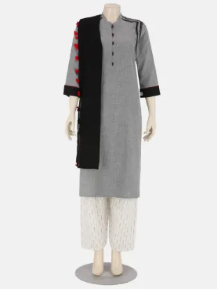 Black Textured Embroidered Viscose-Cotton Shalwar Kameez Set