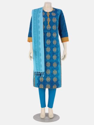 Blue Wax Dyed and Printed Viscose-Cotton Shalwar Kameez Set