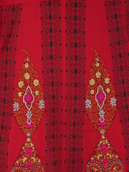 Red Printed and Embroidered Viscose Kameez Set
