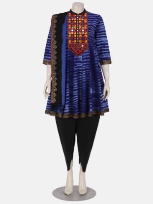 Blue Tie-Dyed and Embroidered Viscose-Cotton Shalwar Kameez Set